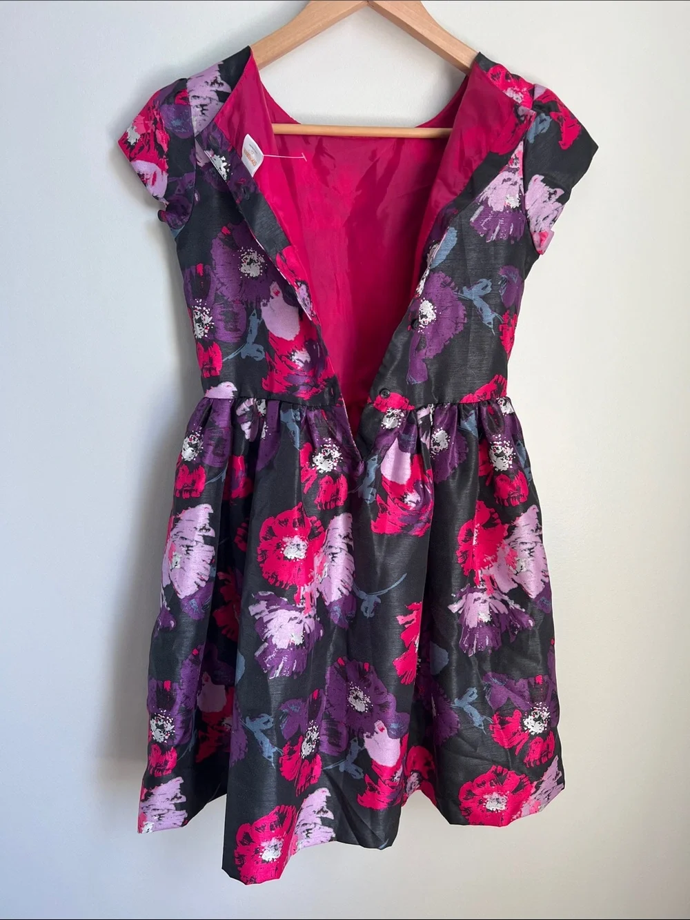 Gymboree | Black Dress with Pink & Purple Floral Print Size 12